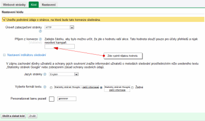 Screenshot nastavení měření konverzí ze systému AdWords