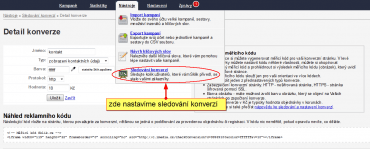 Obr. 3 - Vygenerování konverzních kódů pro náš web