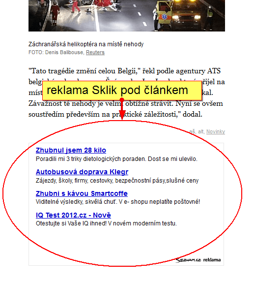 Obr. 2 – Příklad reklamy Skliku, zobrazené na webu partnerské sítě Novinky.cz
