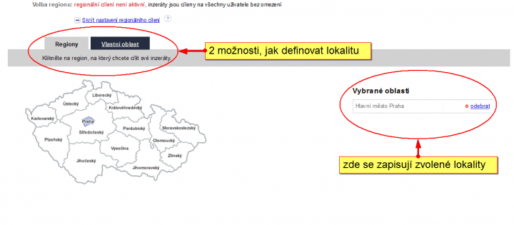 Obr. 1 – Výběr oblasti pro regionální cílení