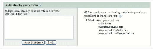 Nástroj pro vyloučení stránek Nástroj pro vyloučení stránek