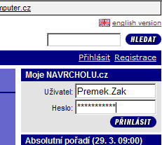 Navrcholu.cz - Přihlášení do systému